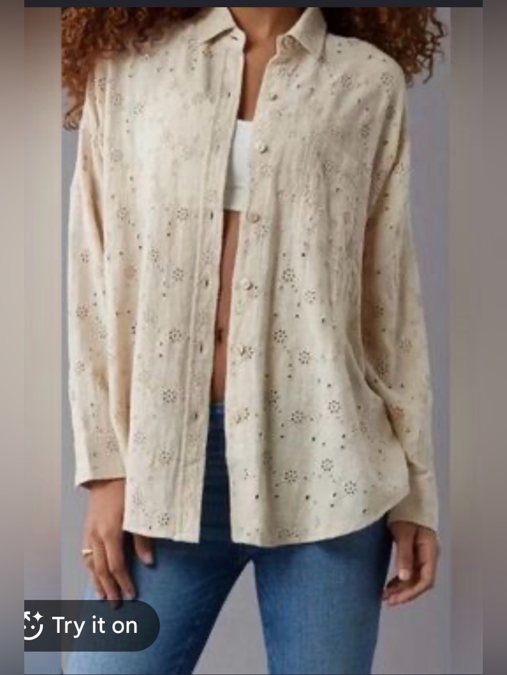 American Eagle Go Big Oversized Eyelet Embroidered Shirt size small